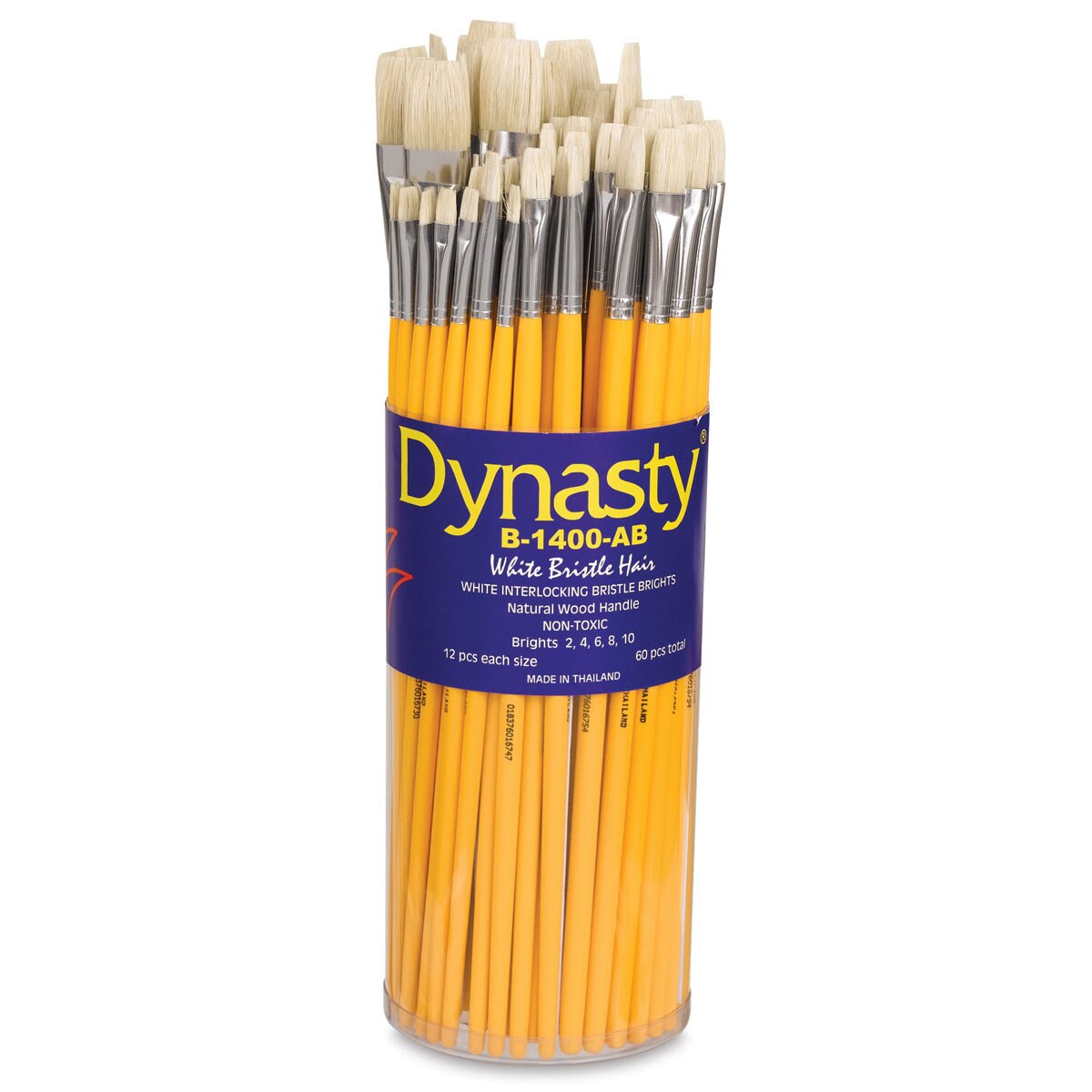 Dynasty Natural White Bristle Brush Set - Bright, Set of 60