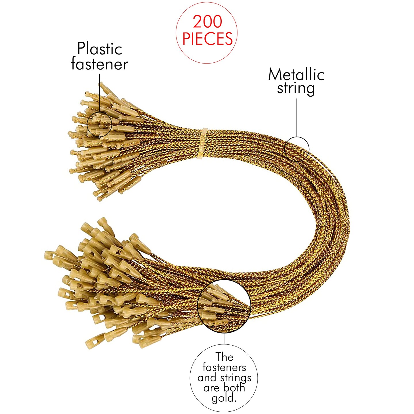 R’ND Toys Christmas Ornament Hooks – Christmas Tree Easy Snap Fastening Metallic Decorating String Hangers Ornament Hooks for Hanging Christmas Tree Decorations - Pack of 200 (Gold)