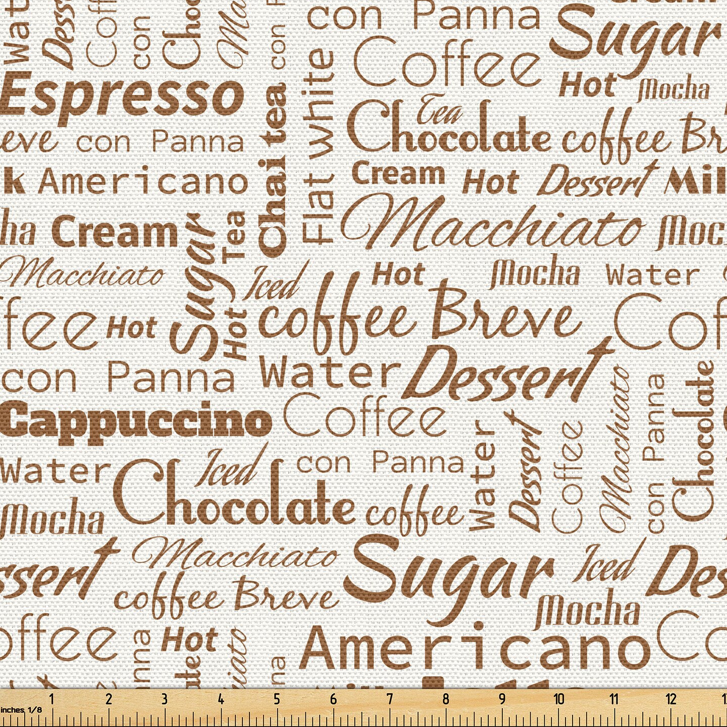 Ambesonne Modern Fabric by The Yard Coffee Themed Words Macchiato Mocha Americano Dessert Graphic Decorative Water Resistant Material for Upholstery Outdoor Cuhsion and Home Accents 1 Yard Umber Cream