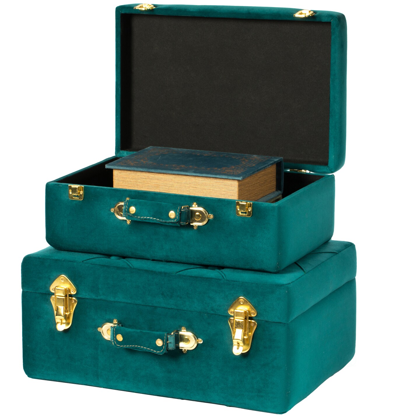 Decorative Tufted Velvet Suitcase Treasure Chest Set of 2