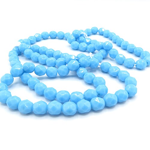 Turquoise Round Faceted Czech Glass Beads (1 strand/25 beads) (B615)