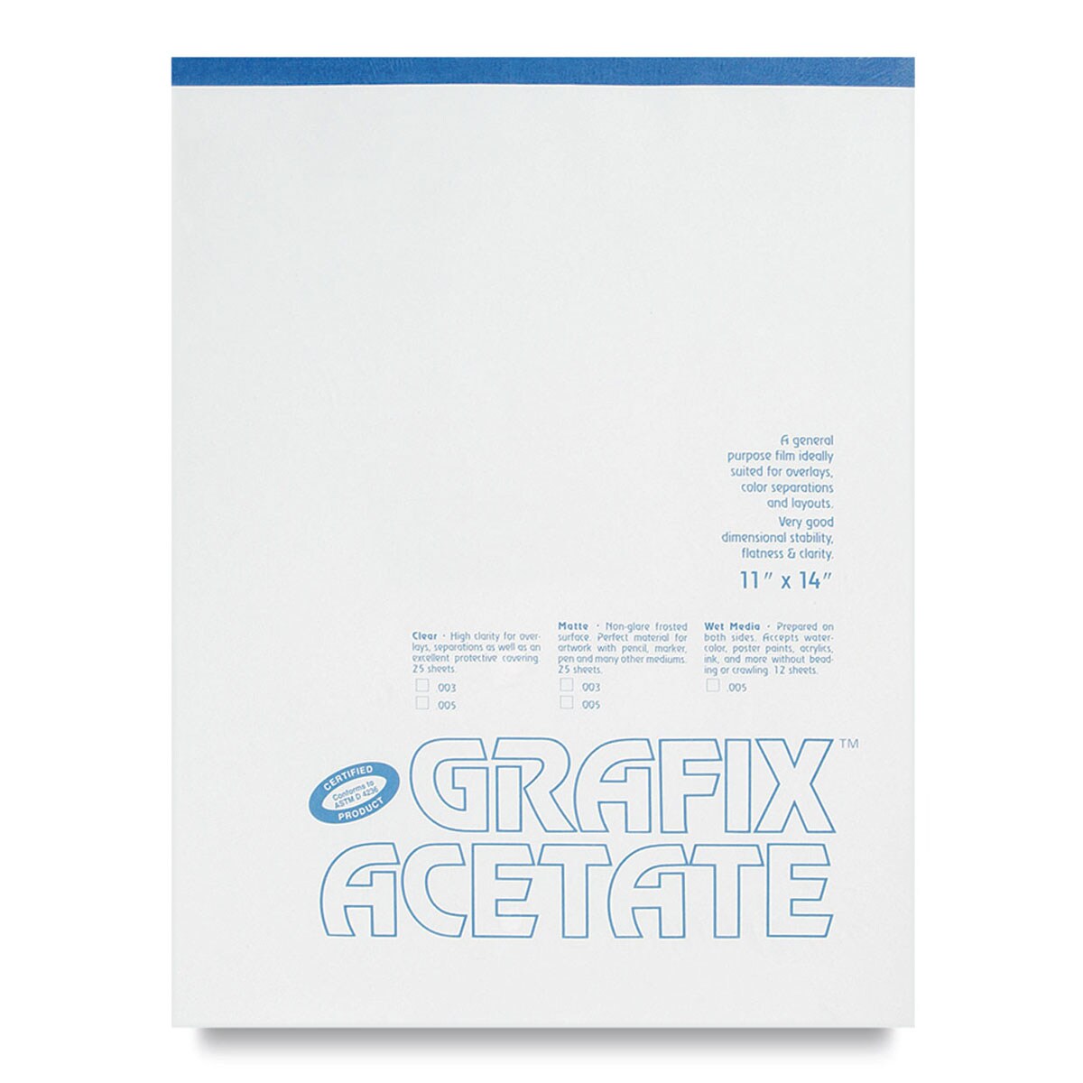 Grafix Clear Acetate - 11&#x22; x 14&#x22; x .005&#x22;, Pad, 25 Sheets