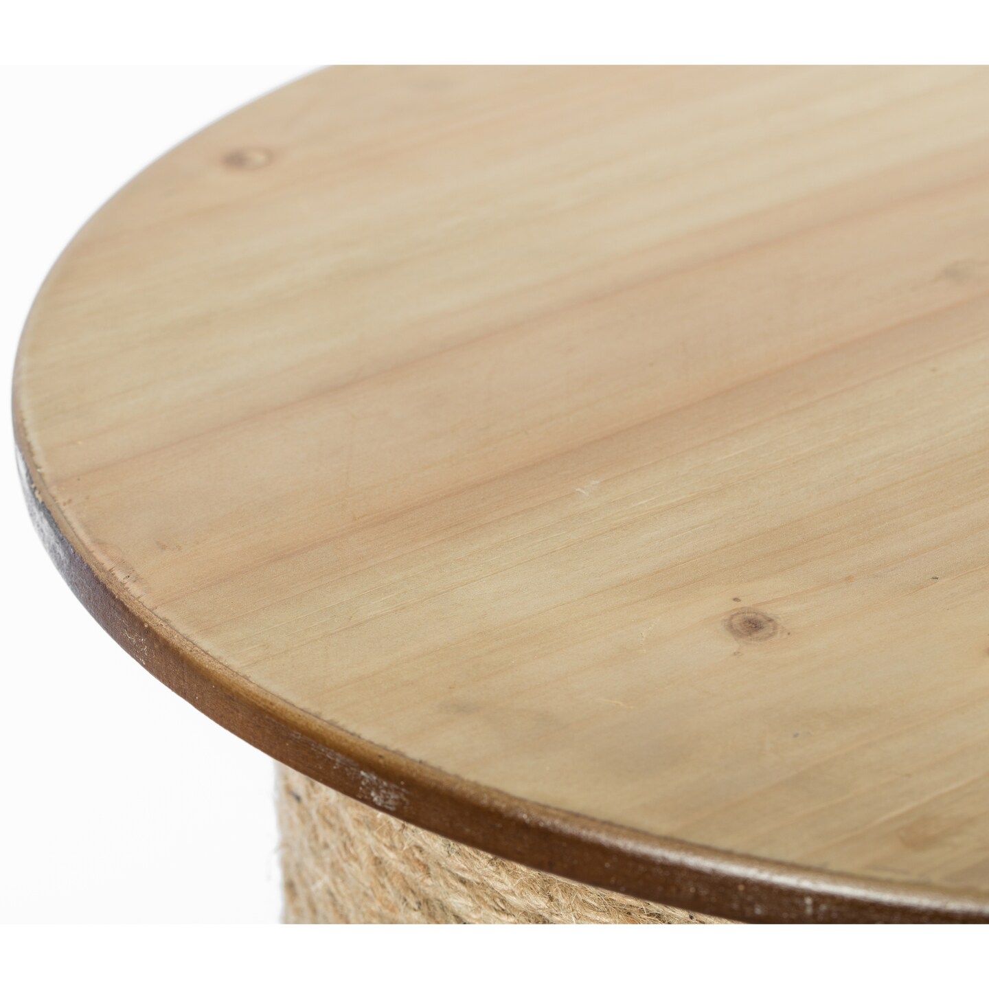Decorative Round Spool Shaped Wooden Accent Side Table with Rope