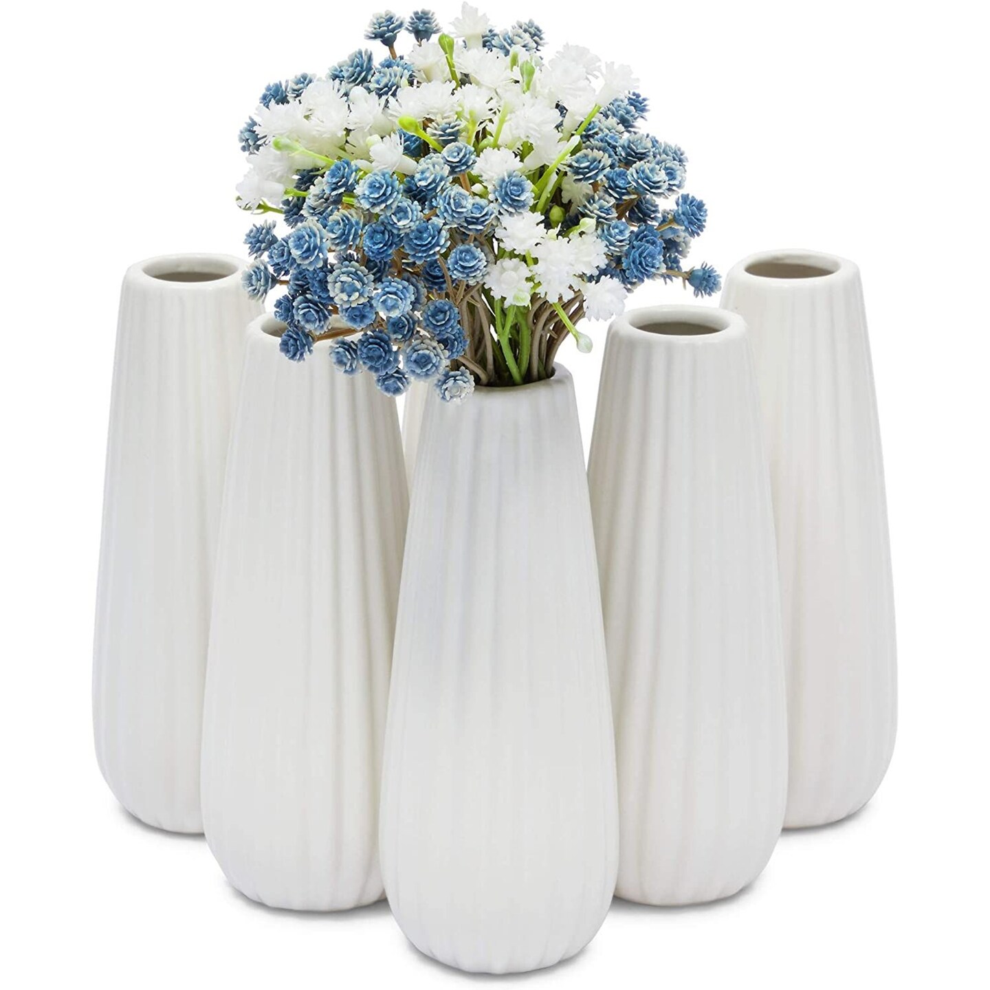 Set of 6 White Ceramic Bud Vases for Flowers, Centerpieces, Home Decor (1 x  6 In)