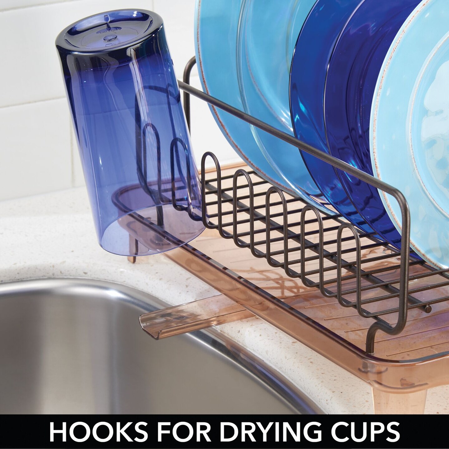 mDesign Large Kitchen Dish Drying Rack / Drainboard, Swivel Spout