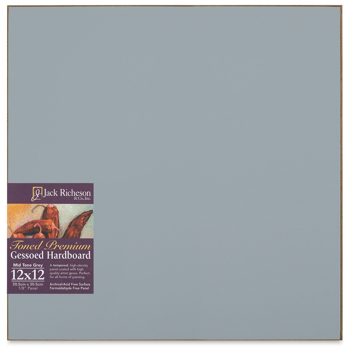 Richeson Toned Gesso Hardboard Panel - 12&#x22; x 12&#x22;, Mid-Tone Grey