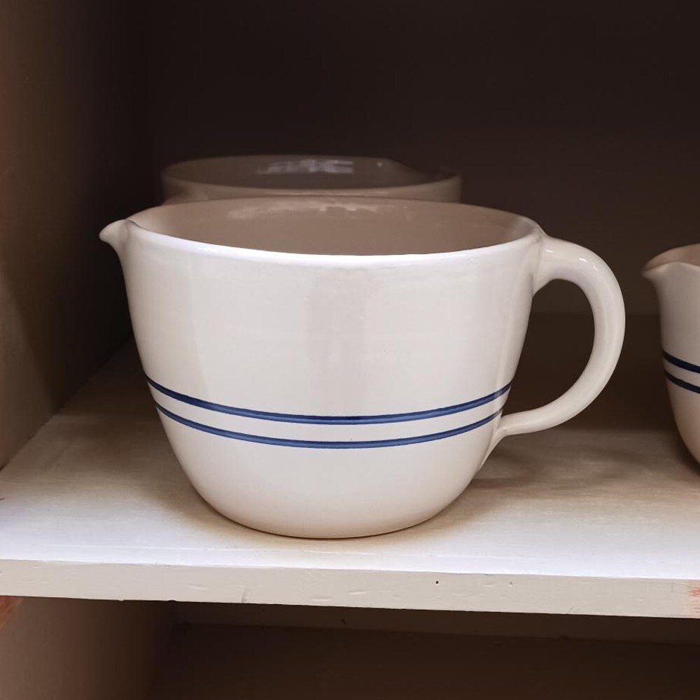 Martinez Pottery Heritage Blue Stripe Stoneware Batter Bowl Handmade 12 Cup