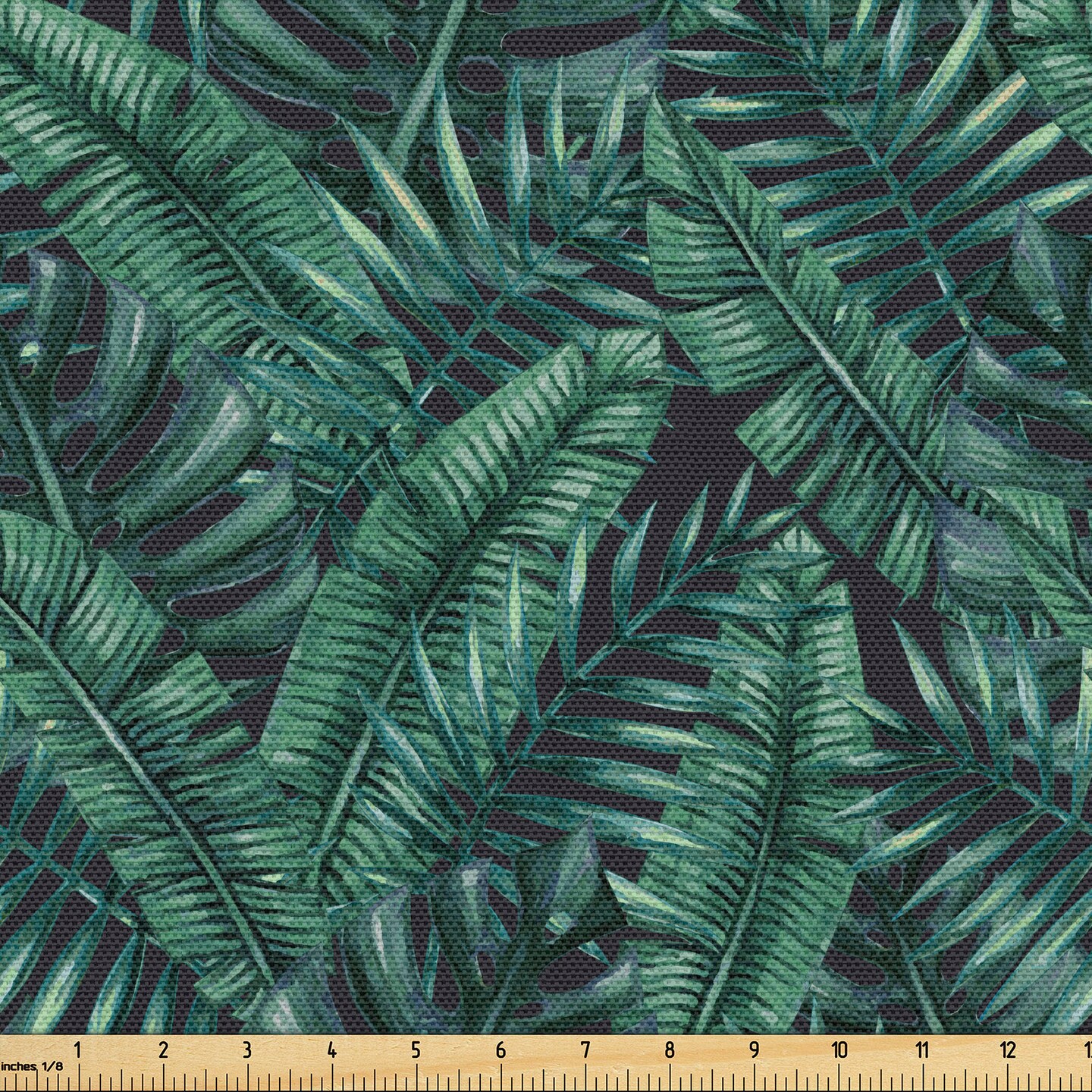 Ambesonne Palm Leaf Fabric by The Yard, Watercolor Tropical Jungle Leaves Pattern Fresh Rainforest Hawaii Summer, Decorative Fabric for Upholstery and Home Accents, 1 Yard, Green Black