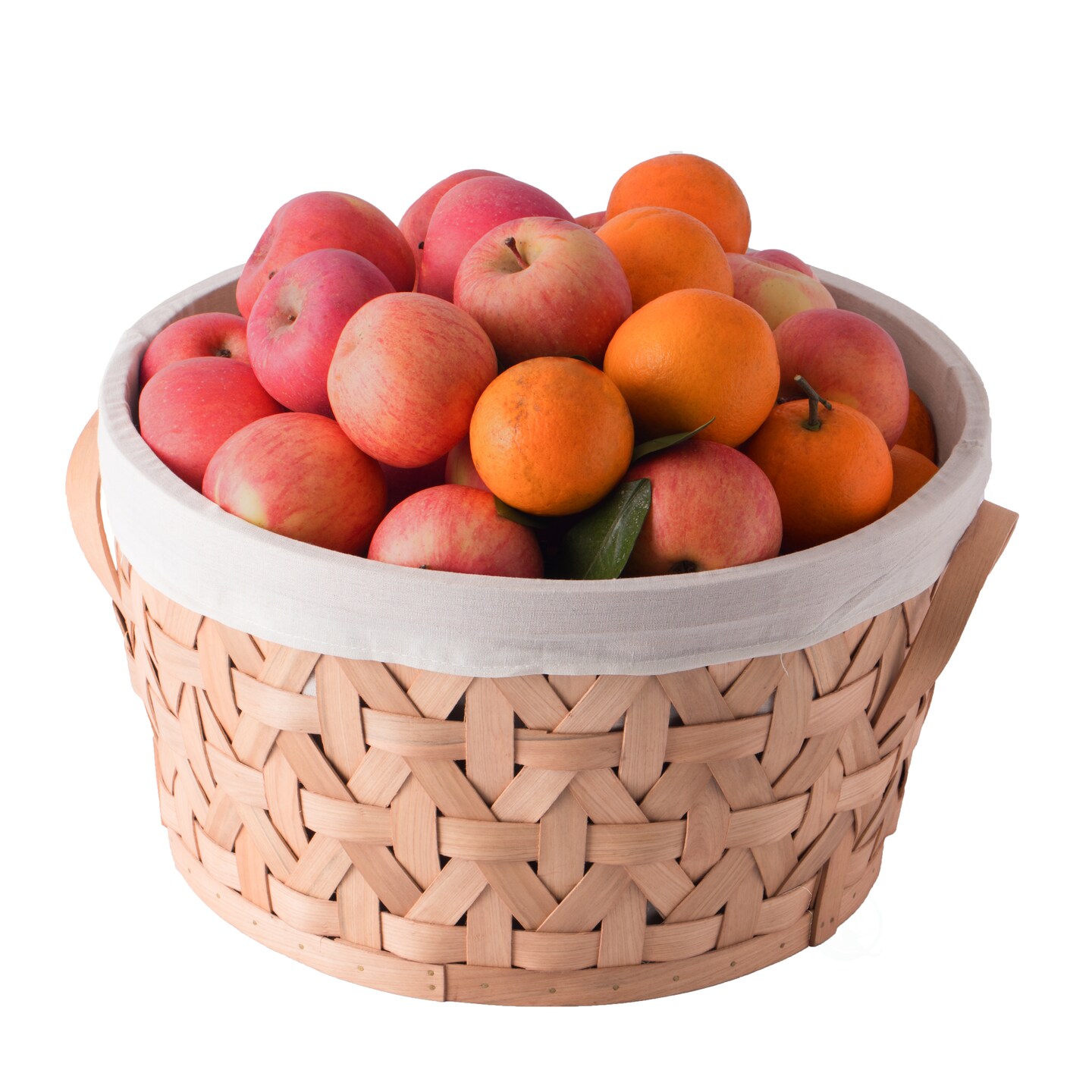 Wooden Round Display Basket Bins, Lined with White Fabric, Food Gift Basket