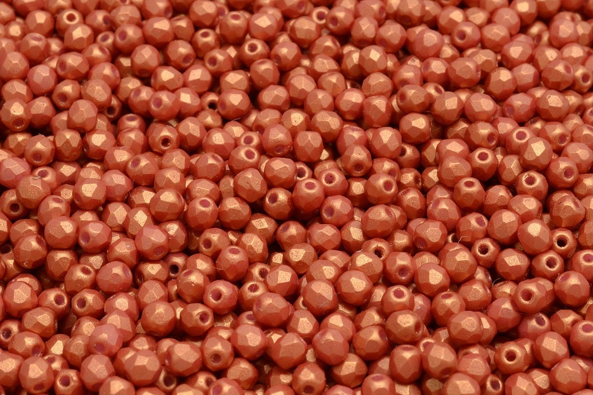 3mm Czech Fire Polish Round Bead, Gold Shine Brick Red, 50 pieces