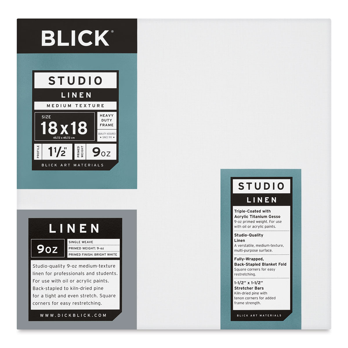 Blick Studio Linen Stretched Canvas - 18&#x22; x 18&#x22;, Gallery 1-1/2&#x22; Profile