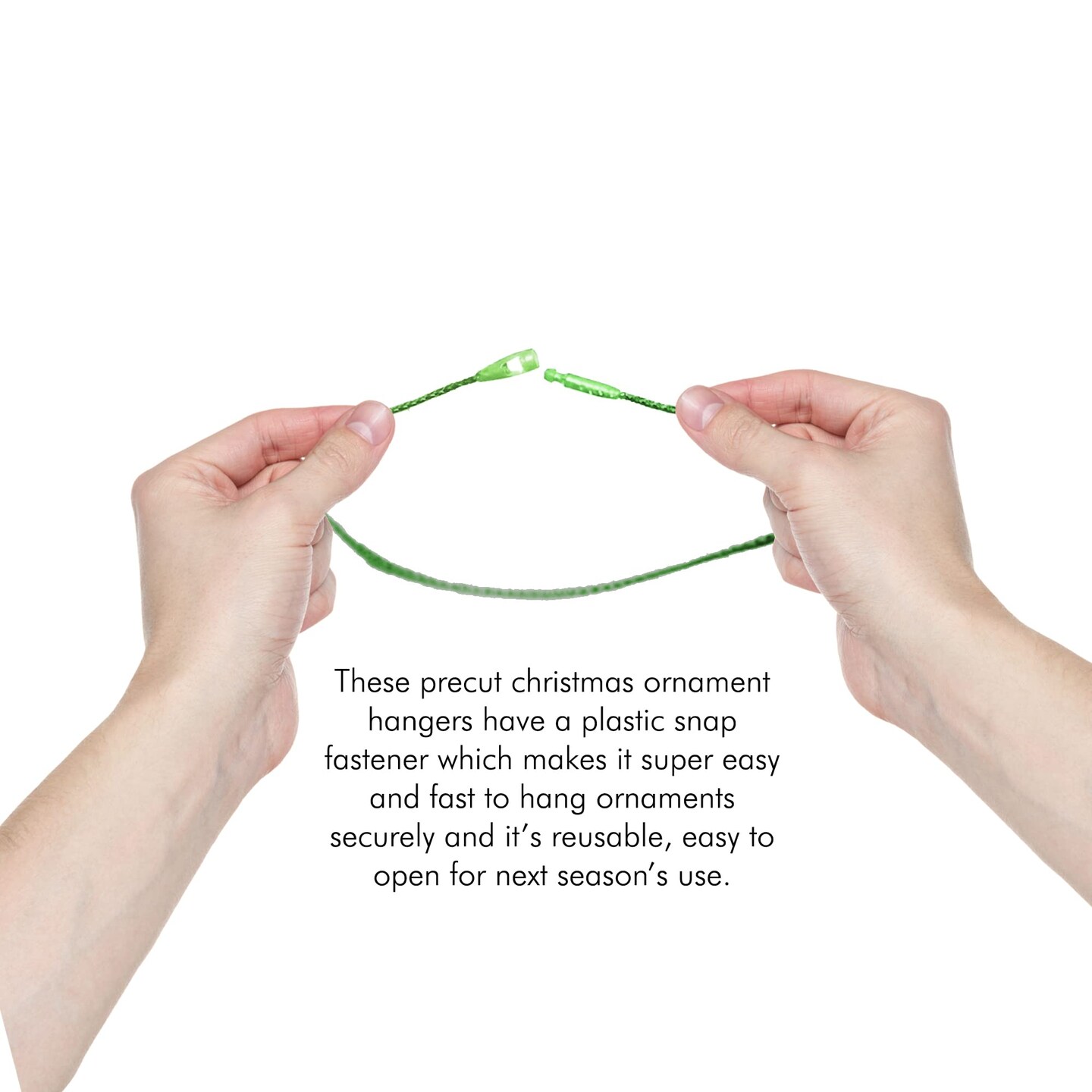 R’ND Toys Christmas Ornament Hooks – Christmas Tree Easy Snap Fastening Metallic Decorating String Hangers Ornament Hooks for Hanging Christmas Tree Decorations - Pack of 200 (Green)