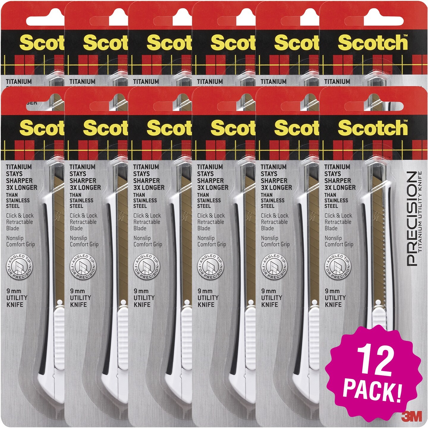 Multipack of 12 - Scotch Titanium Snap-Off Utility Knife -Small