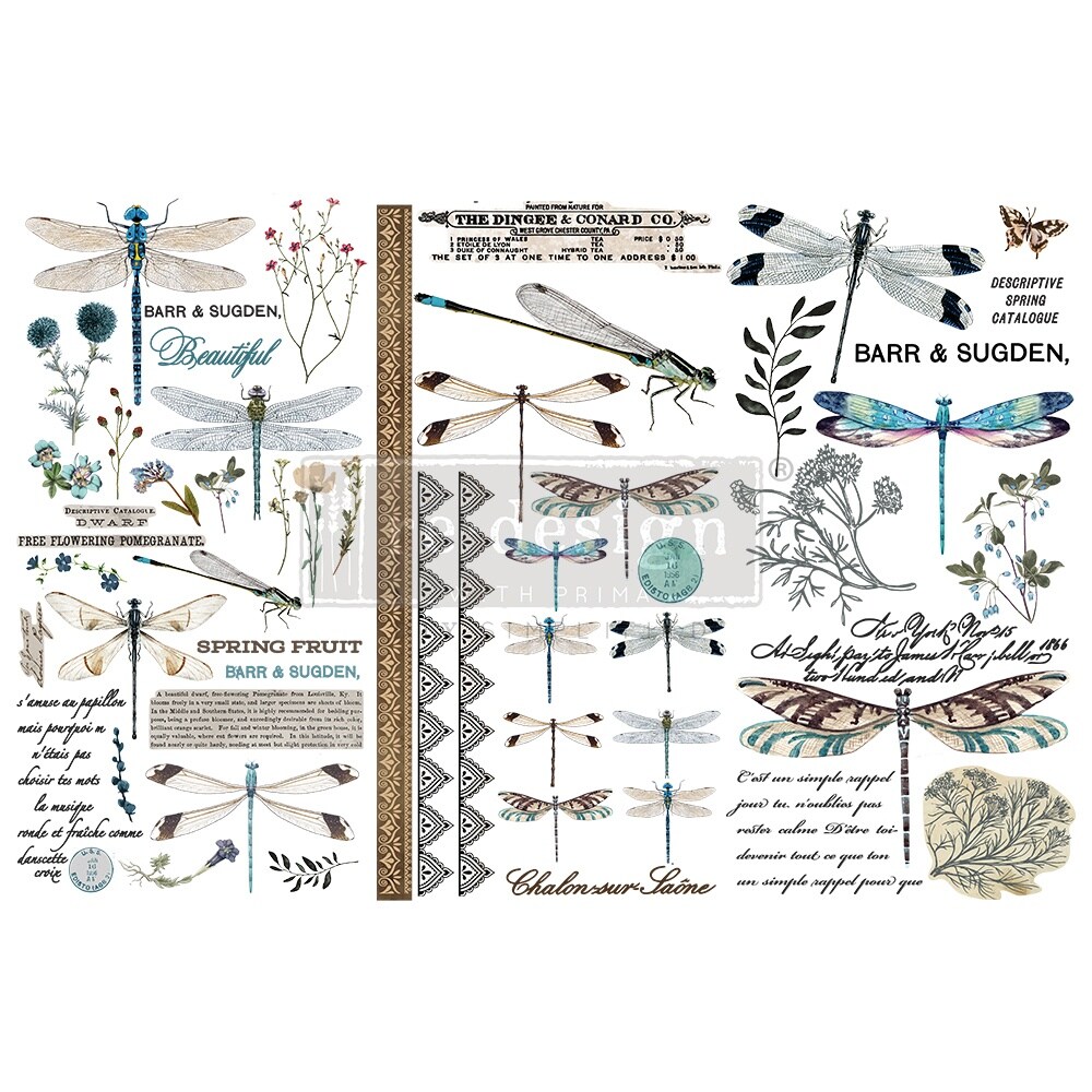 Prima Marketing Re-Design Decor Transfers 6&#x22;X12&#x22; 3/Sheets-Spring Dragonfly