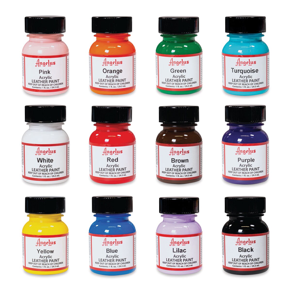 Angelus Acrylic Leather Paint Set - Best Sellers, Assorted Colors, Set of 12