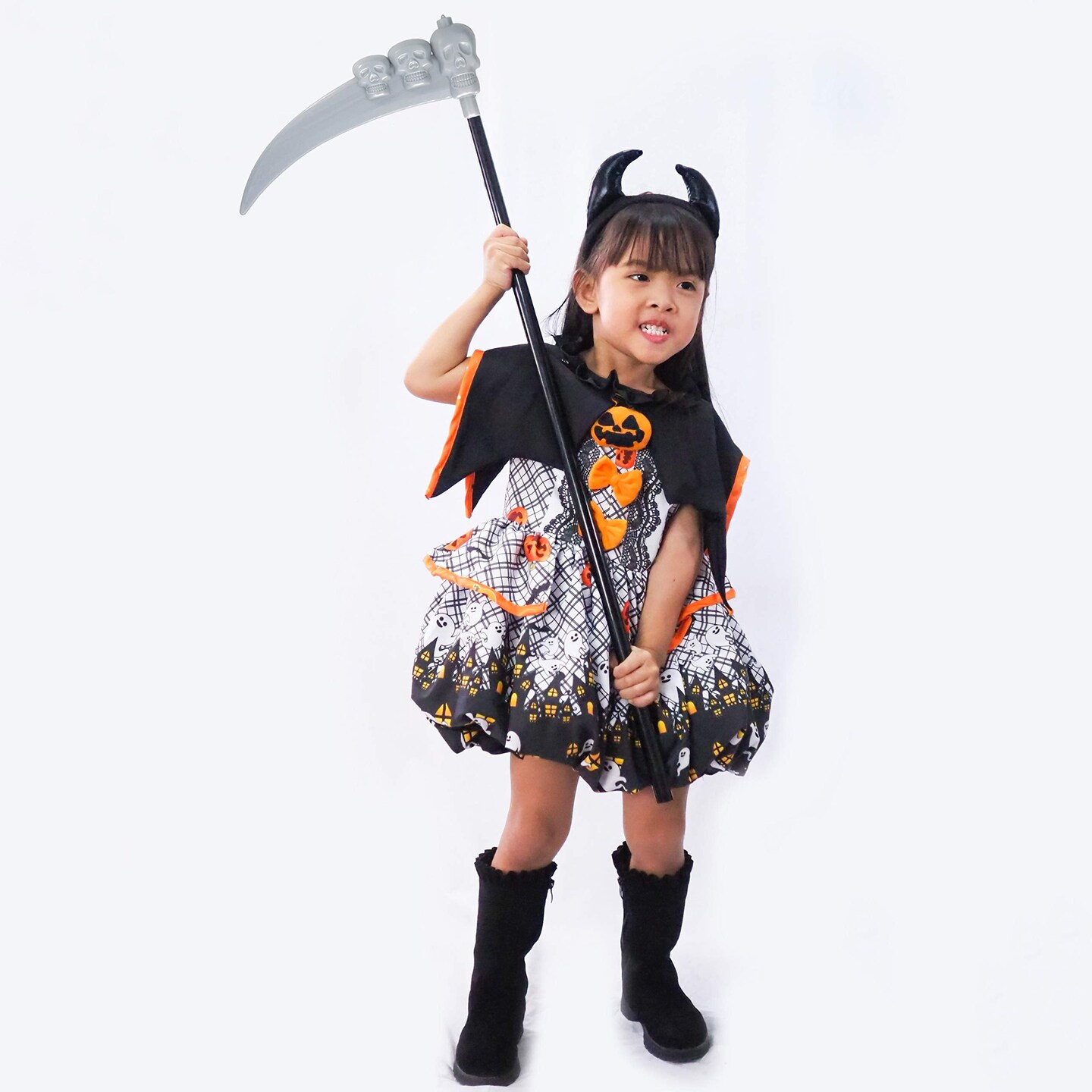 Scythe Staff with Skulls - Grim Reaper Death Scythe Costume Accessories Weapon Prop