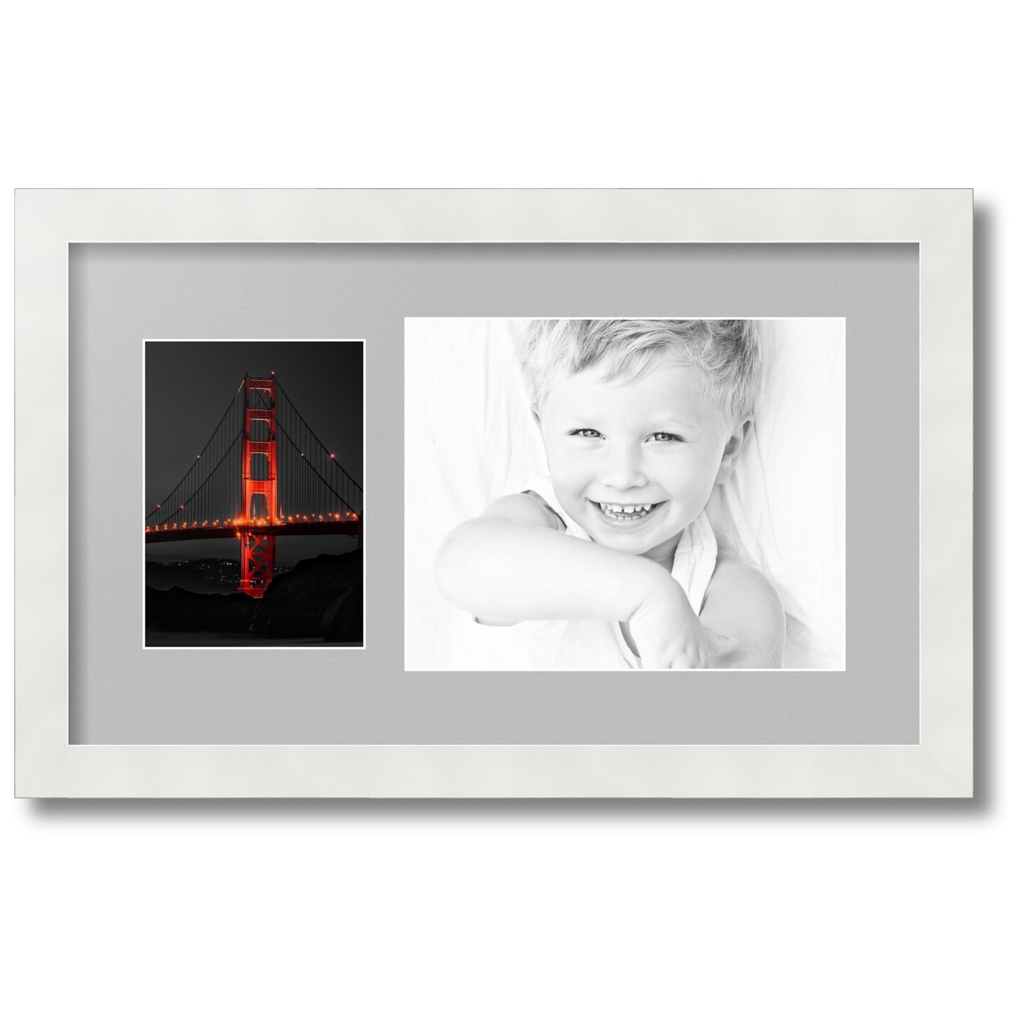 ArtToFrames Collage Photo Picture Frame with 1 - 5x7, 8x10 inch Openings, Framed in White with Over 62 Mat Color Options and Regular Glass (CSM-3966-166)