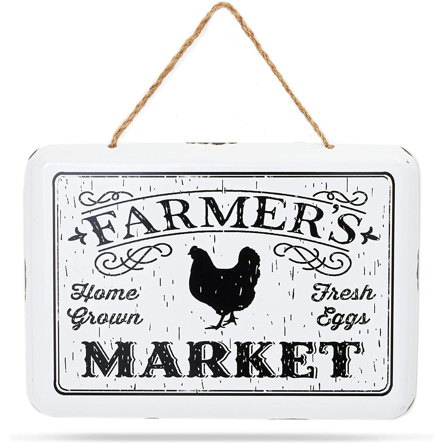 Hanging Metal Sign Farmhouse Decor, Farmer&#x2019;s Market (10.6 x 5.9 Inches)