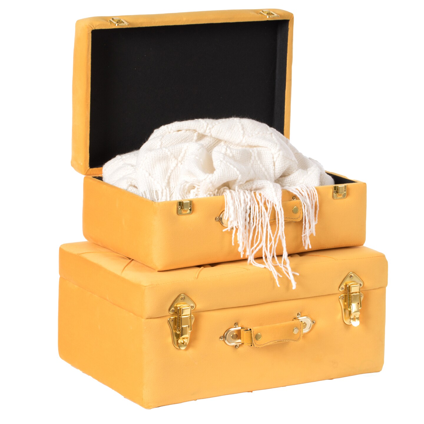 Decorative Tufted Velvet Suitcase Treasure Chest Set of 2
