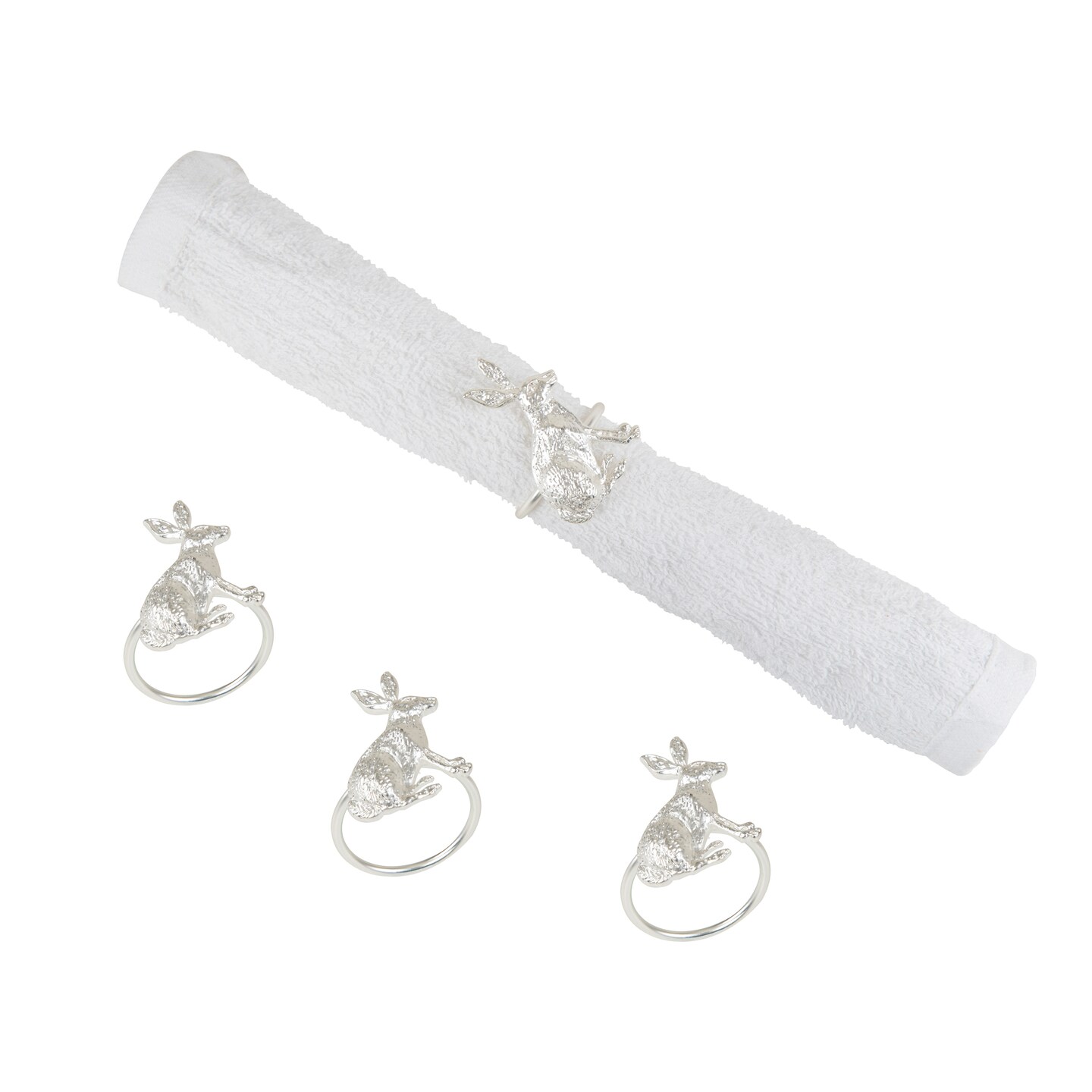 Easter Silver Bunny Rabbit Napkin Ring, Set of 4