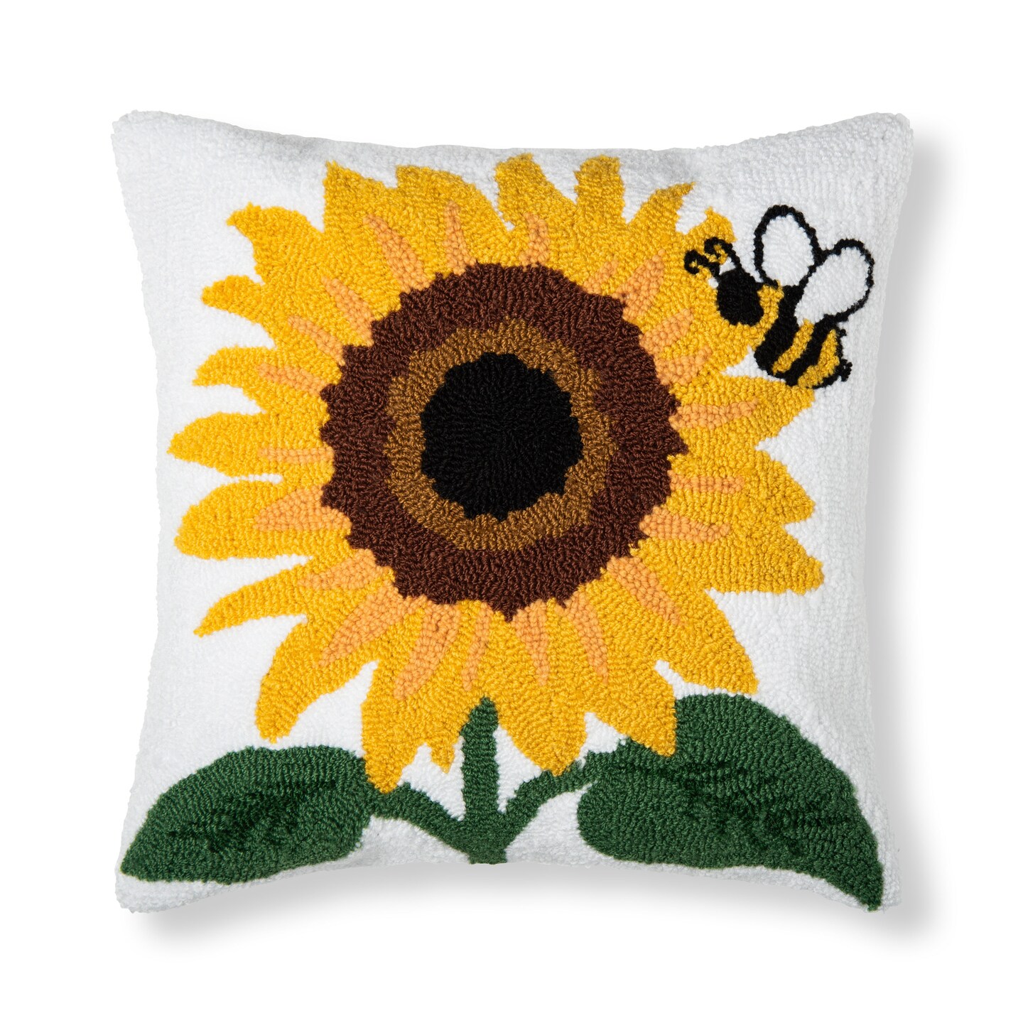 18" x 18" Sunflower & Bee Hooked Pillow Michaels