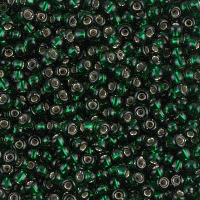 Miyuki 8 Round Seed Bead, 8-27, Silver Lined Dark Emerald, 10 grams