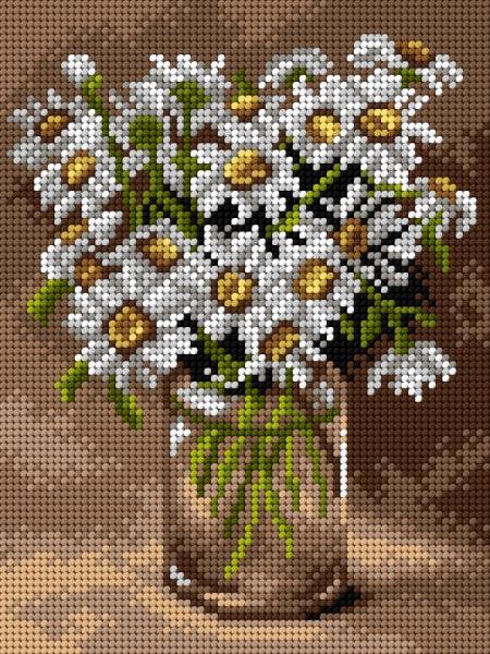 Needlepoint canvas for halfstitch without yarn Ox-eye Daisies in a Glass Vase 2896F - Printed Tapestry Canvas