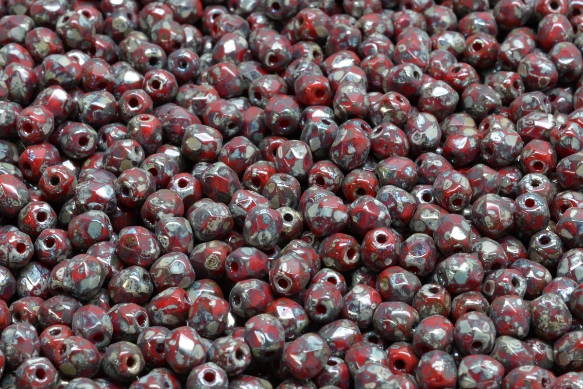 4mm Czech Fire Polish Round Bead, Red Picasso, 50 pieces