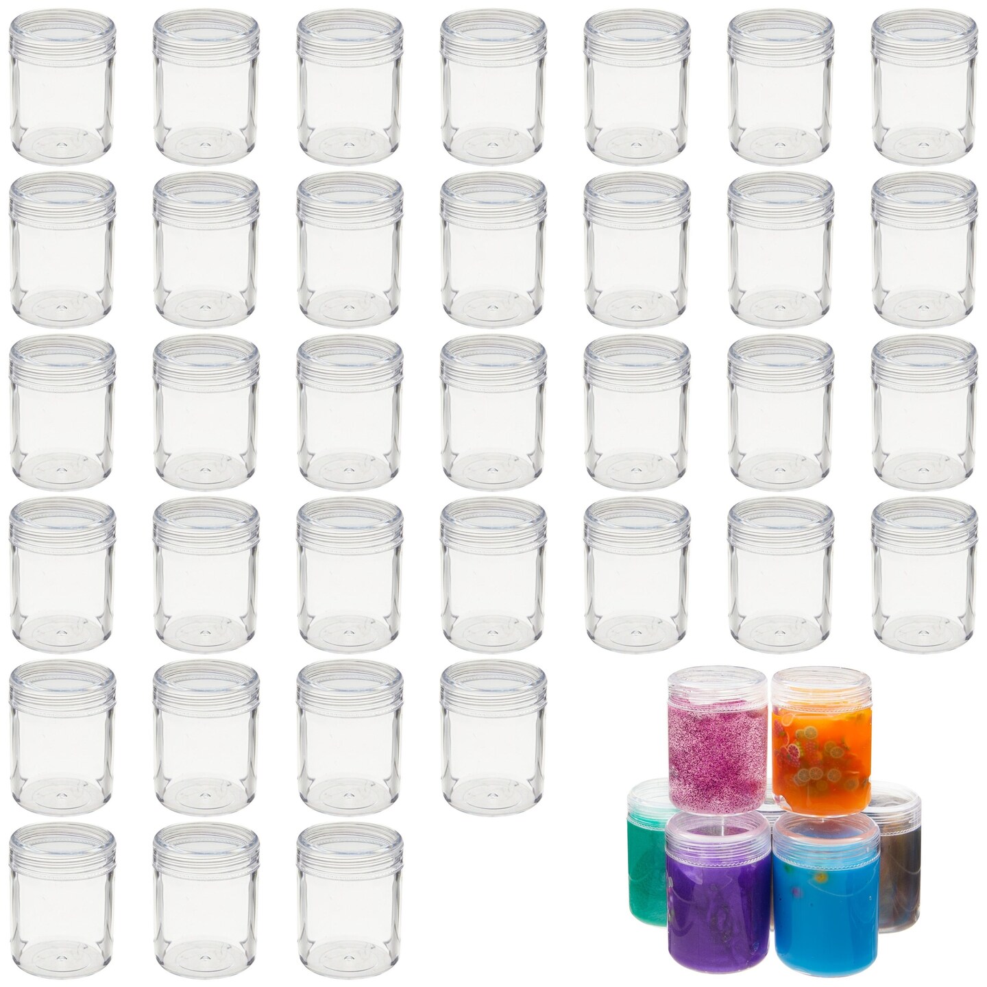 Empty Slime Containers with Lids, Clear Plastic Jars and Labels
