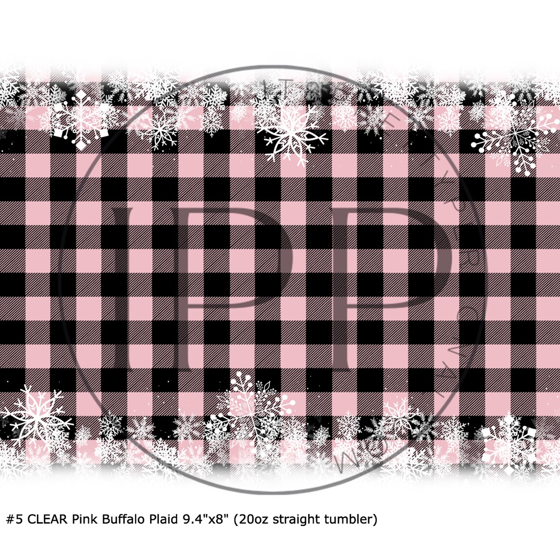 #5 CLEAR 20oz Pink Buffalo Plaid Snow- 9.4&#x22; x 8&#x22; Pattern Vinyl Wrap (IPP EXCLUSIVE!)