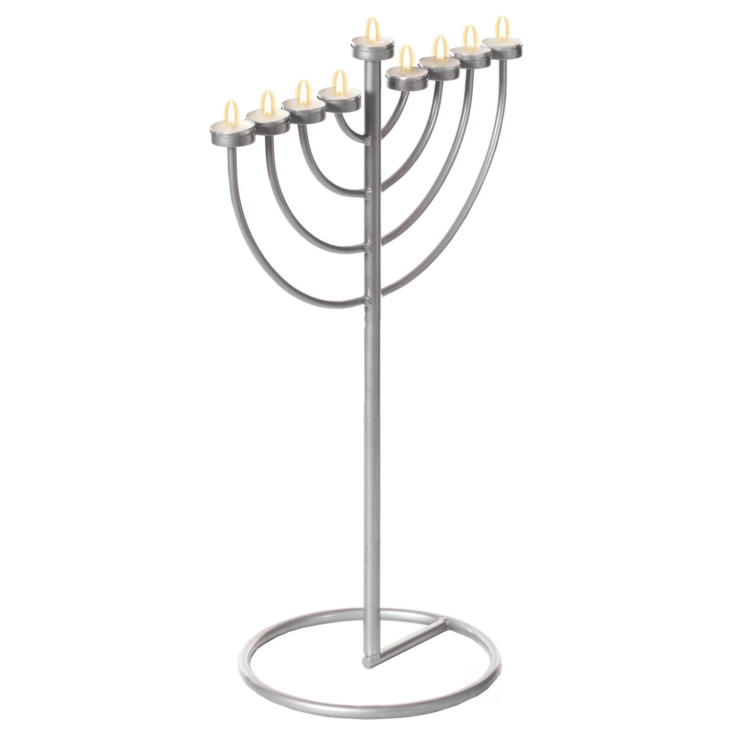Modern Silver 9 Branch Lighting Thin Pipe Hanukkah Menorah, Metal-Aluminum