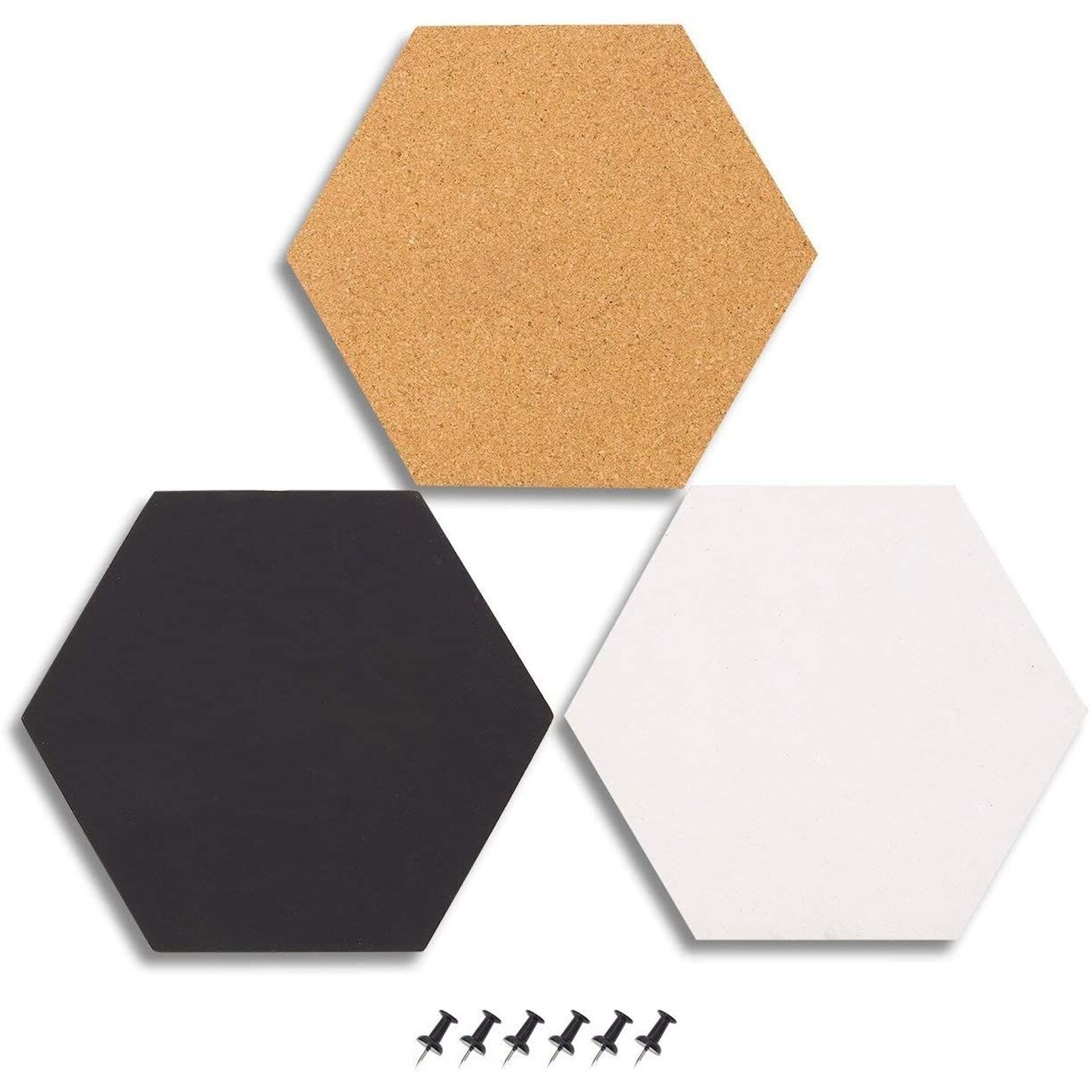 3 Pack Hexagon Cork Board Tiles with Push Pin, Self-Adhesive Bulletin  Boards (7.8x7.8)