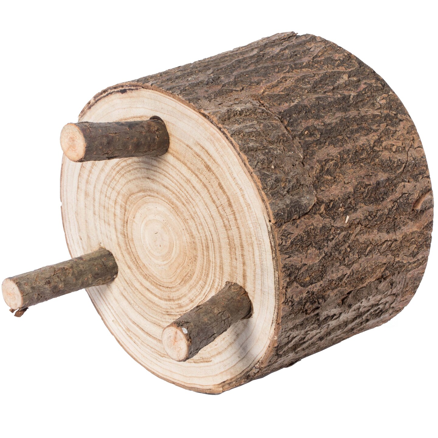 Wooden Stump Tree Log with Bark Planter Pot with Small Tree Branch Legs