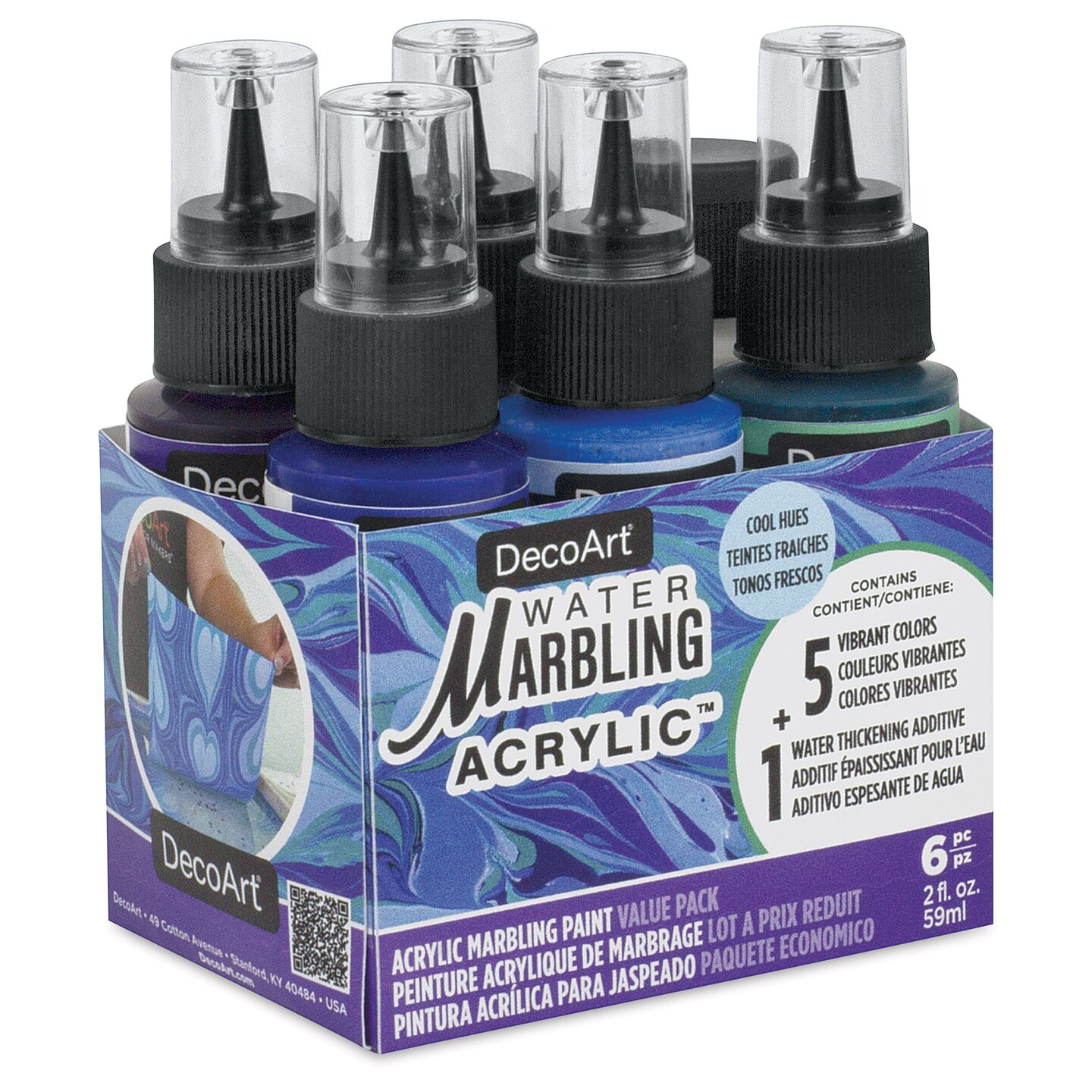 DecoArt Water Marbling Acrylic Paint - Cool Hues, Set of 6, 2 oz