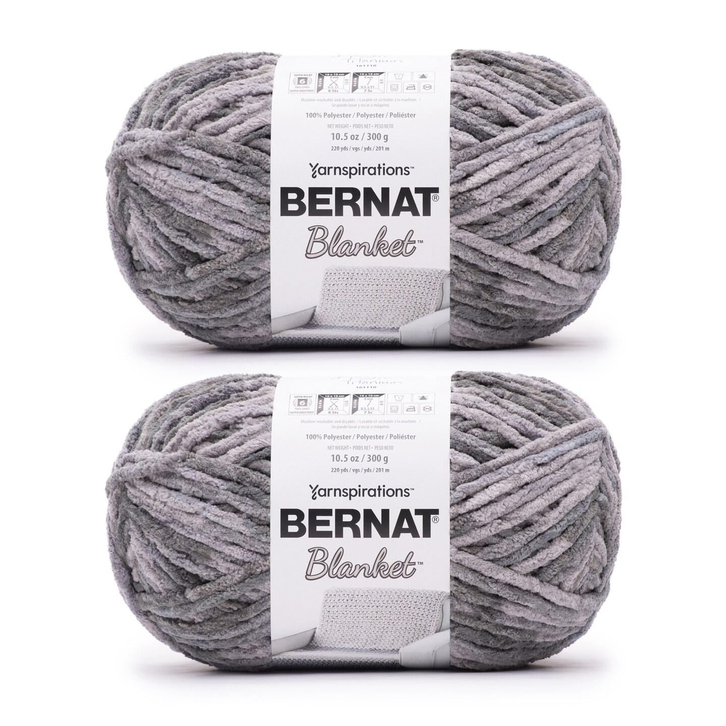 Bernat Blanket Ashen Titanium Yarn 2 Pack of 300g/10.5oz Polyester