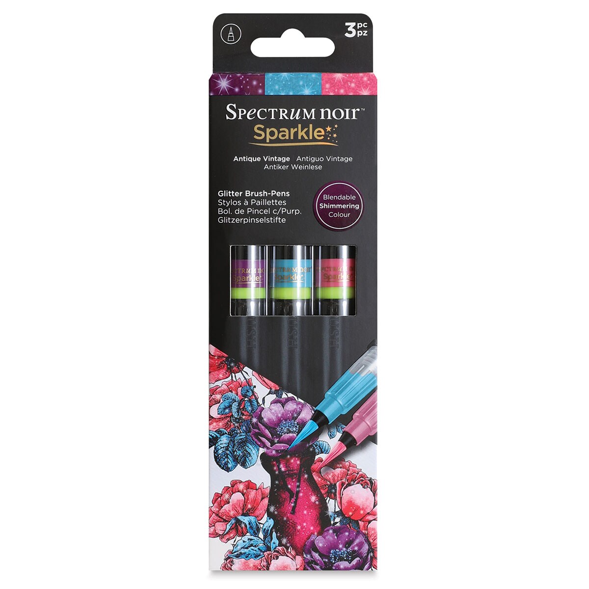 Spectrum Noir Sparkle Glitter Brush Pens - Antique Vintage Colors, Set of 3