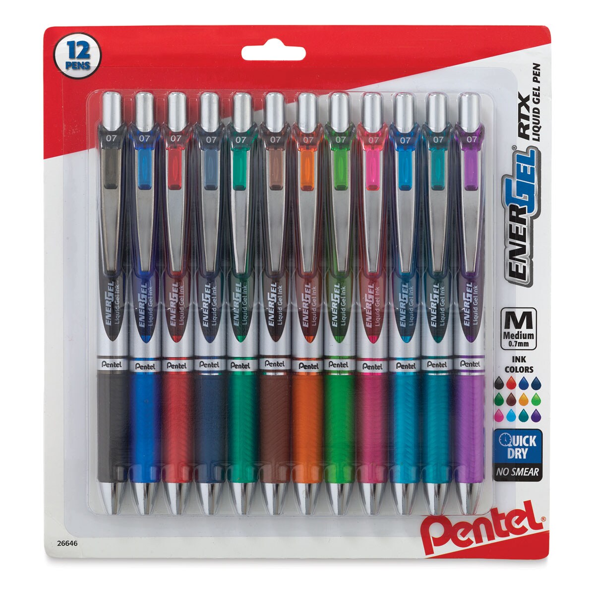 Pentel EnerGel RTX Gel Pens - Assorted, Set of 12, 0.7 mm
