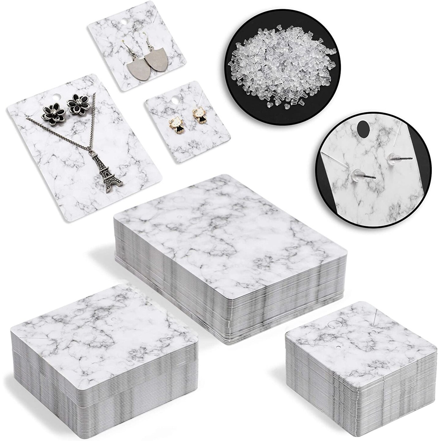 810 Pieces Earring Display Cards with Secure Back, Earring Holder Cards for Selling, Marble Design (3 Sizes)