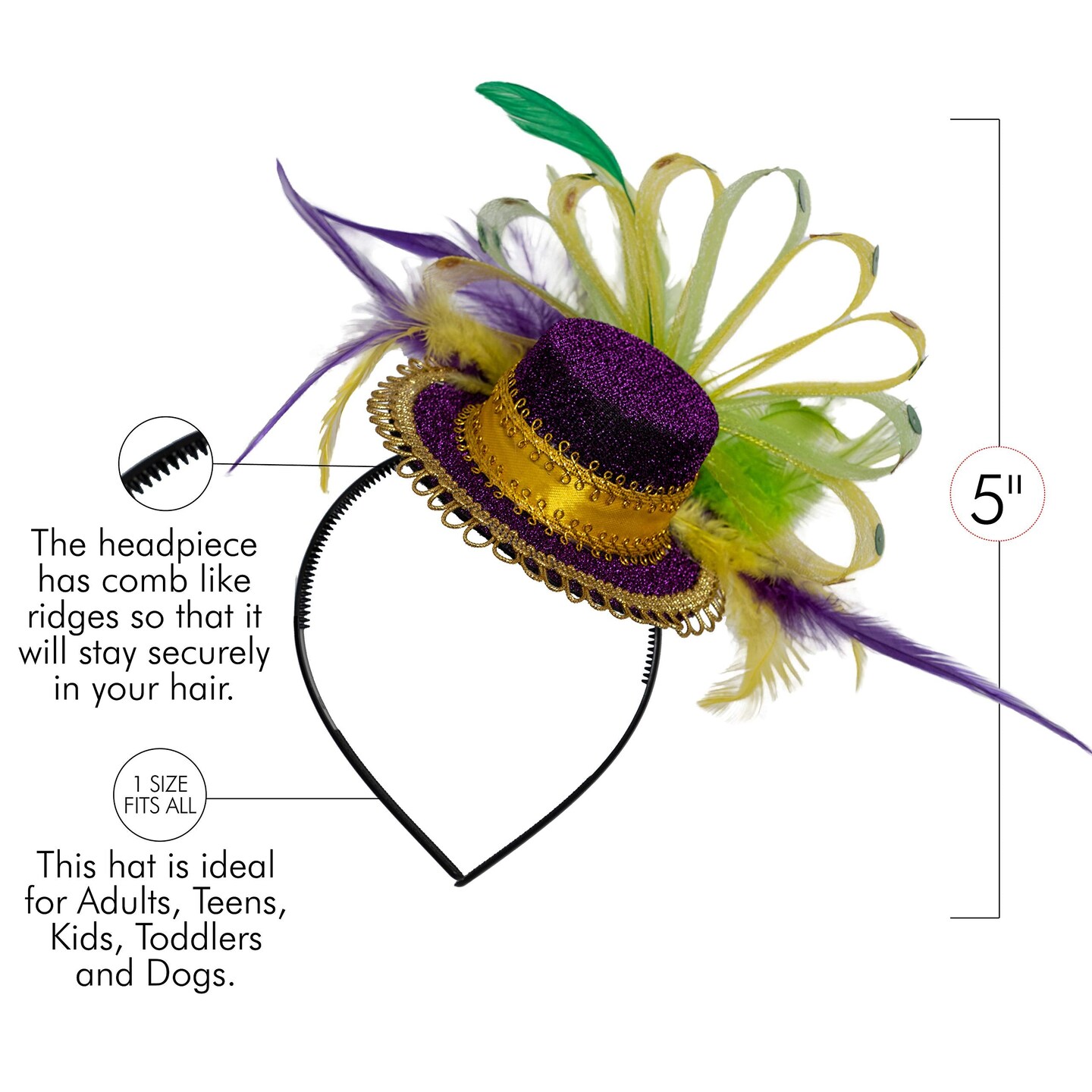 Purple Top Hat Headband - Mardi Gras Mini Hat Dress Up Hair Costume Accessories Head Band for Women and Children