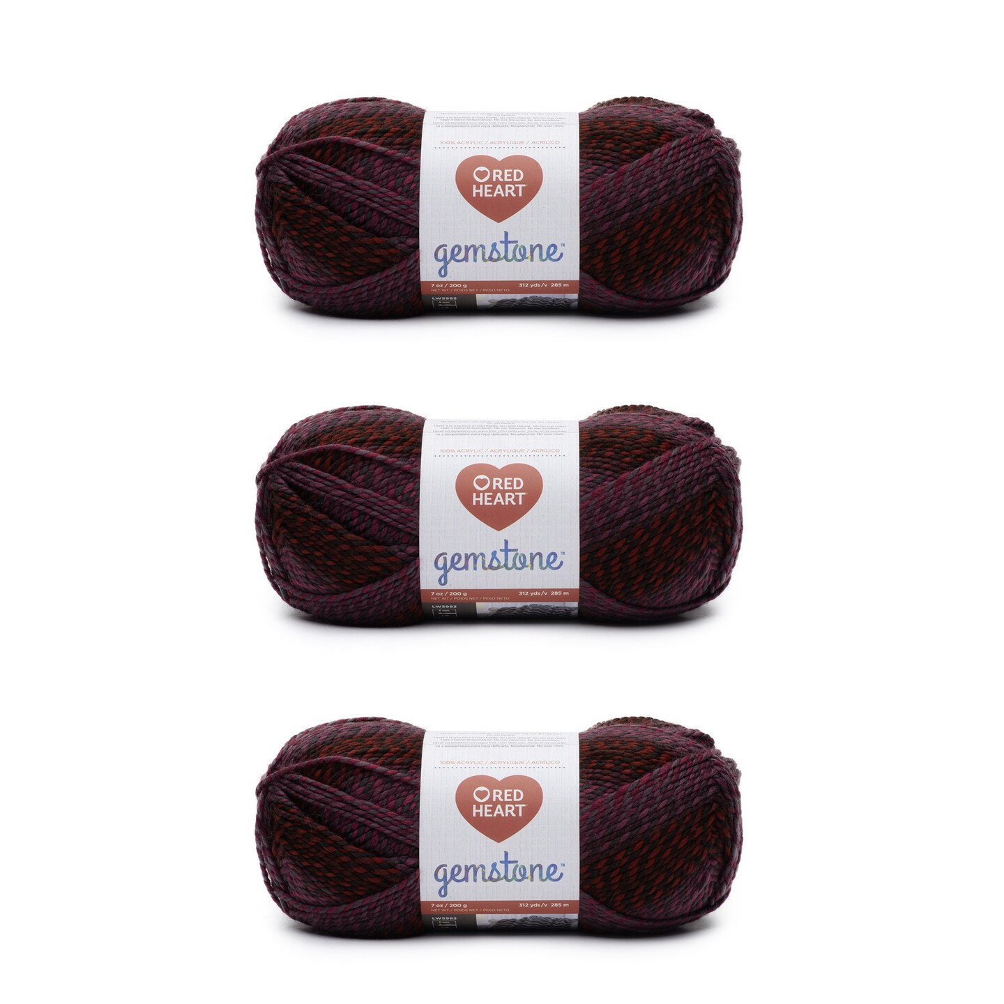 Red Heart Gemstone Ruby Yarn - 3 Pack of 200g/7oz - Acrylic - 5 Bulky - 312 Yards - Knitting/Crochet