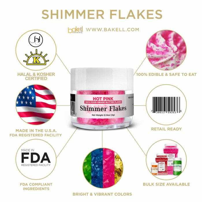 Hot Pink Edible Shimmer Flakes 4 Gram Jar