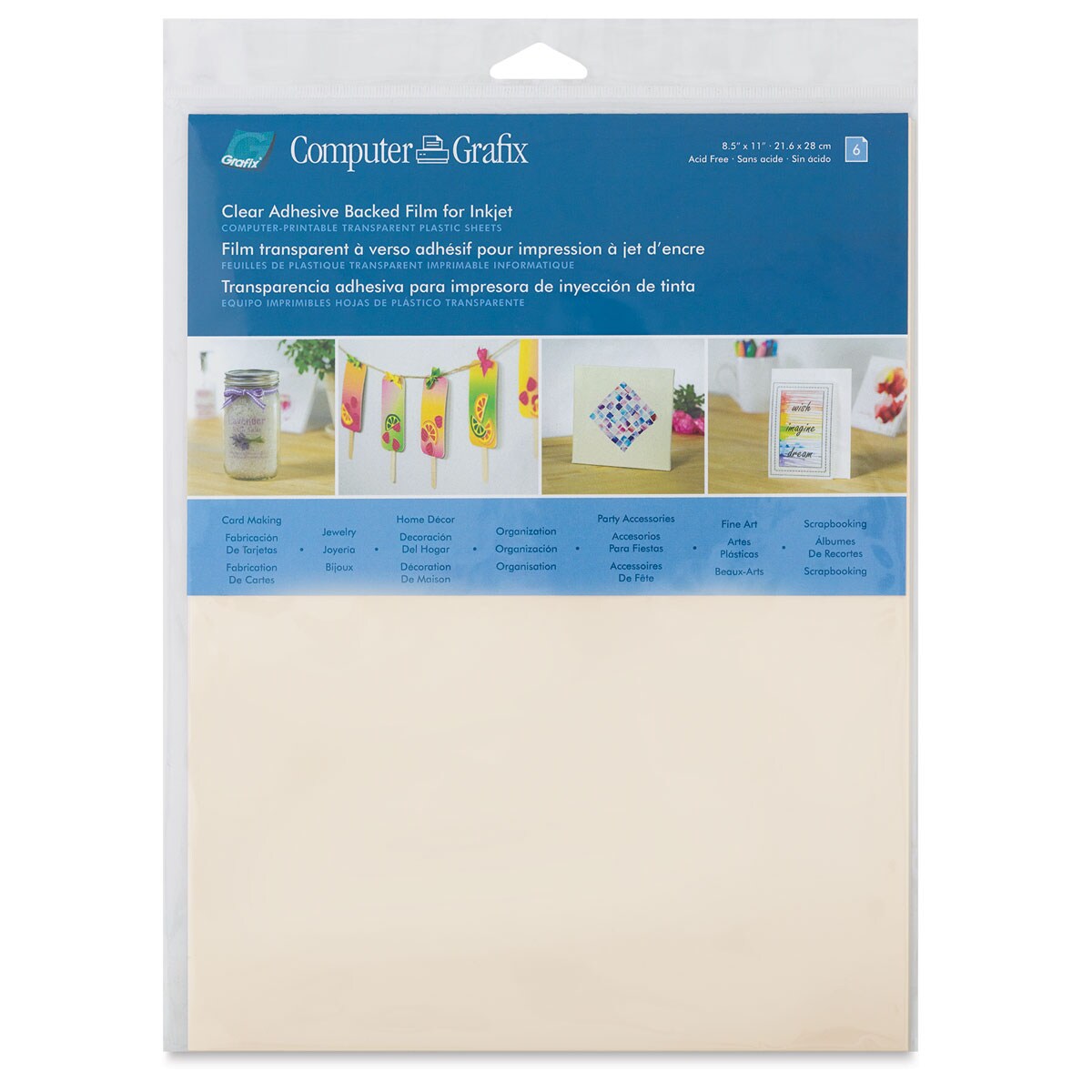 Grafix Computer Films - 8-1/2" x 11", Clear, Inkjet, Adhesive, Pkg of 6
