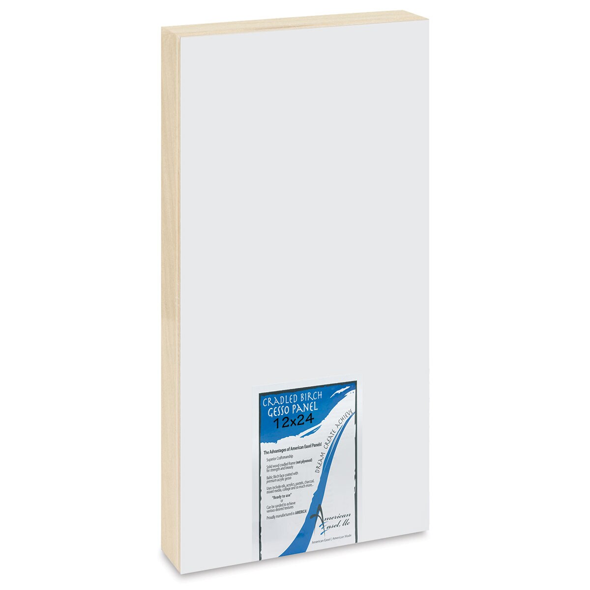 American Easel Gessoed Wood Painting Panel 12" x 24", 15/8" Deep