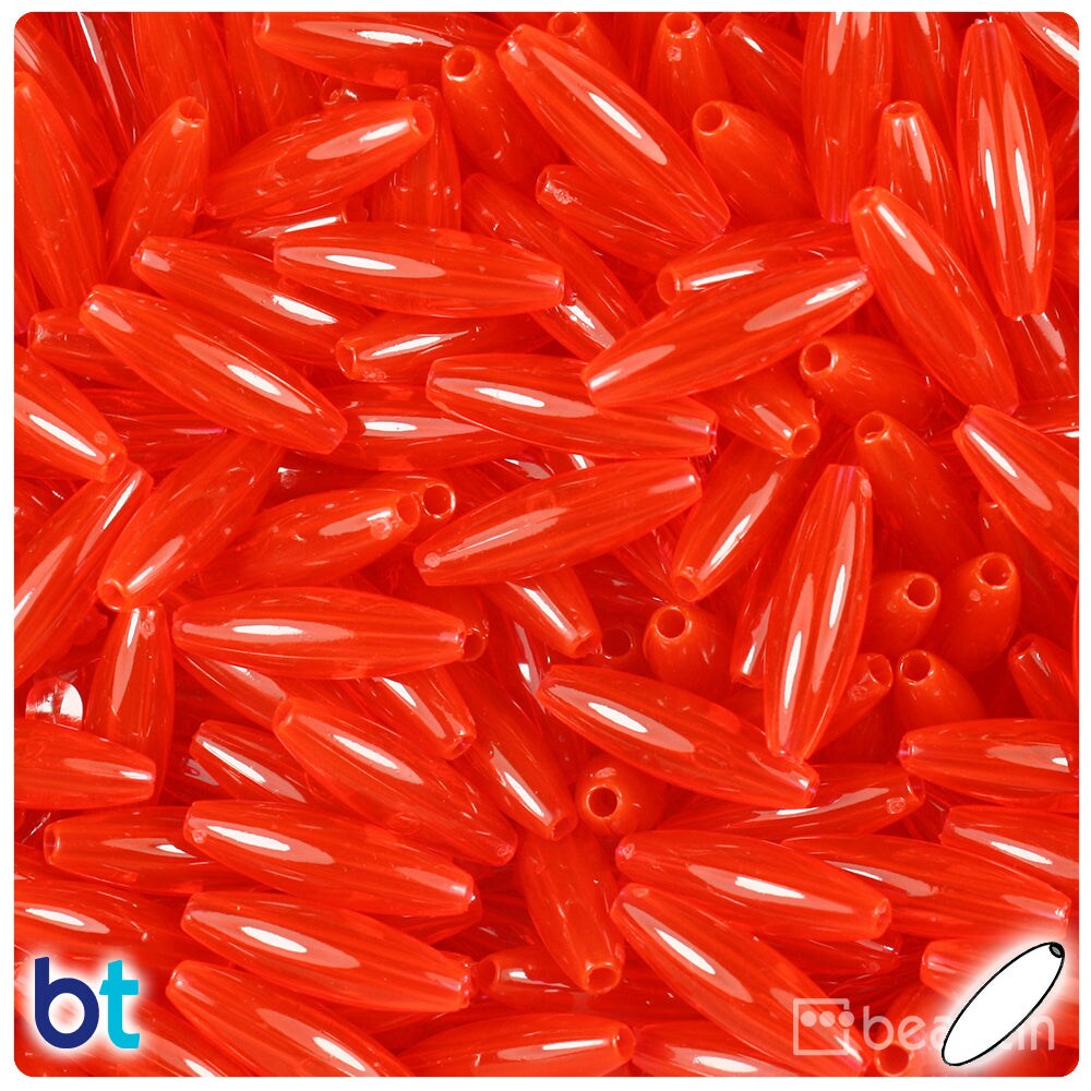 BeadTin Fire Red Transparent 19mm Spaghetti Plastic Craft Beads (150pcs)