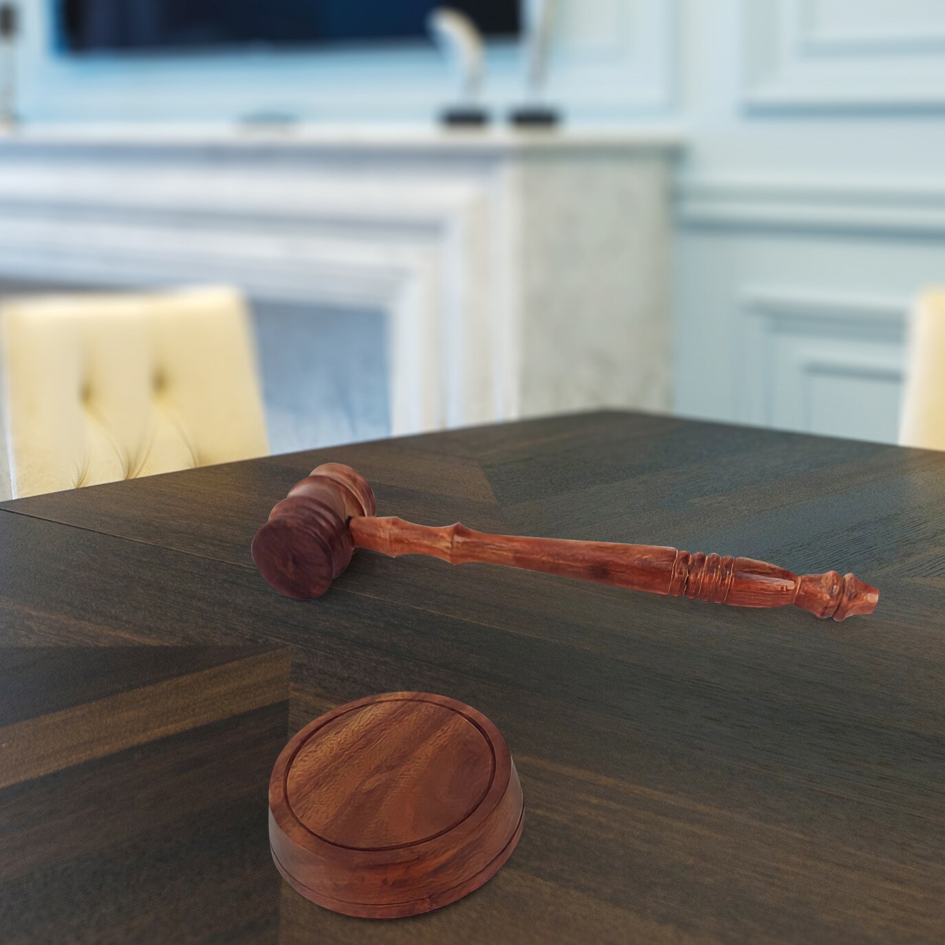Wooden Decorative Brown Gavel Hammer with Wood Base Block for Lawyers, Judges, and Courts