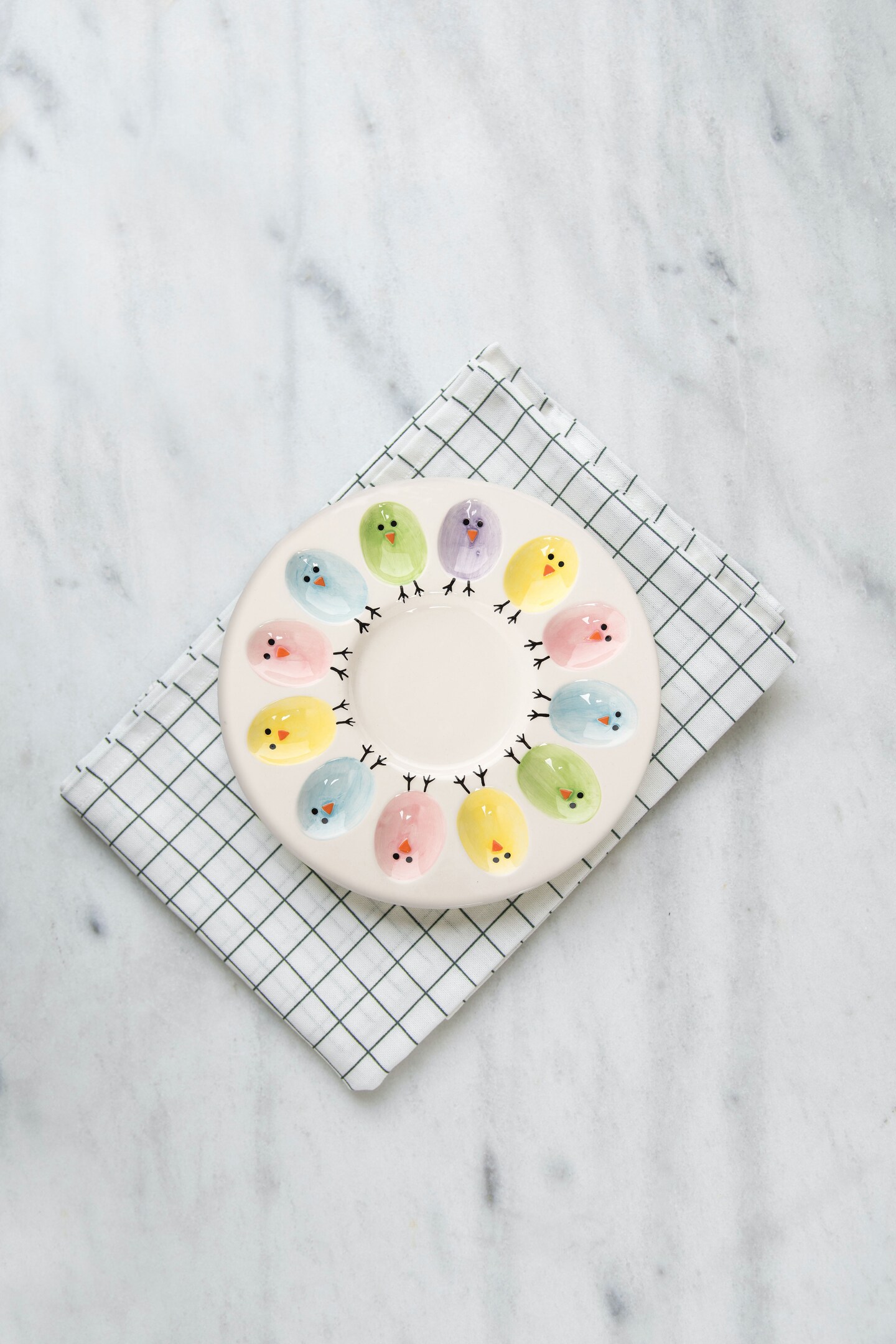 11&#x22; Easter Colorful Chick 12-Egg Holding Deviled Egg Serving Plate Platter