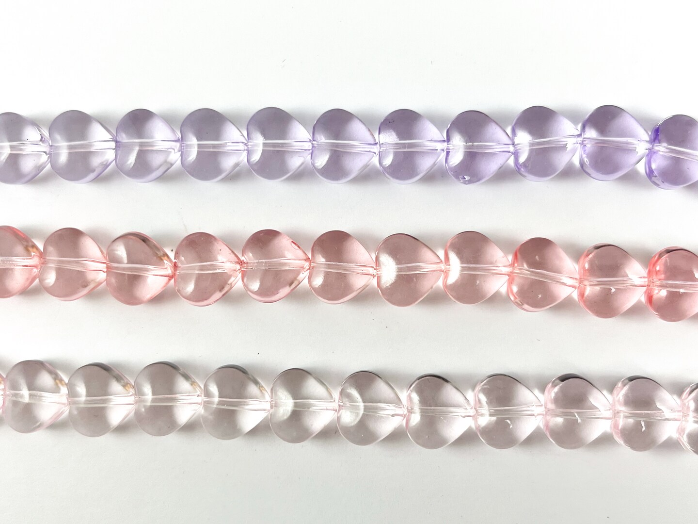 10mm Heart Shape Colorful Dyed Glass Beads Cute Transparent Glass Beads | 7 Colors Available Heart Beads for Valentine&#x27;s Day Jewelry Making. 1 Strand