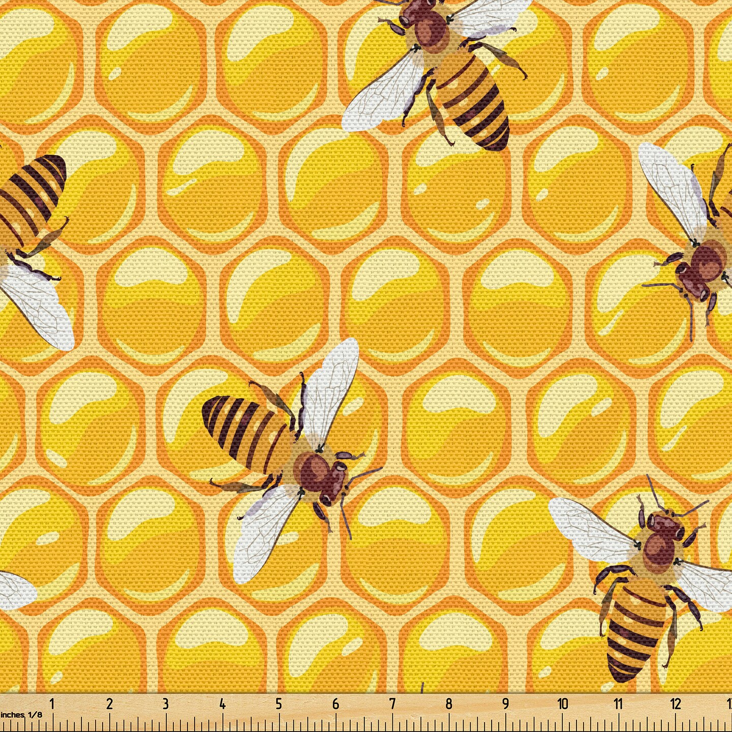 Ambesonne Bee Fabric by The Yard, Honeybees Working on Honeycomb Hard Worker Insects Illustration Print, Decorative Fabric for Upholstery and Home Accents, 1 Yard, Orange Apricot