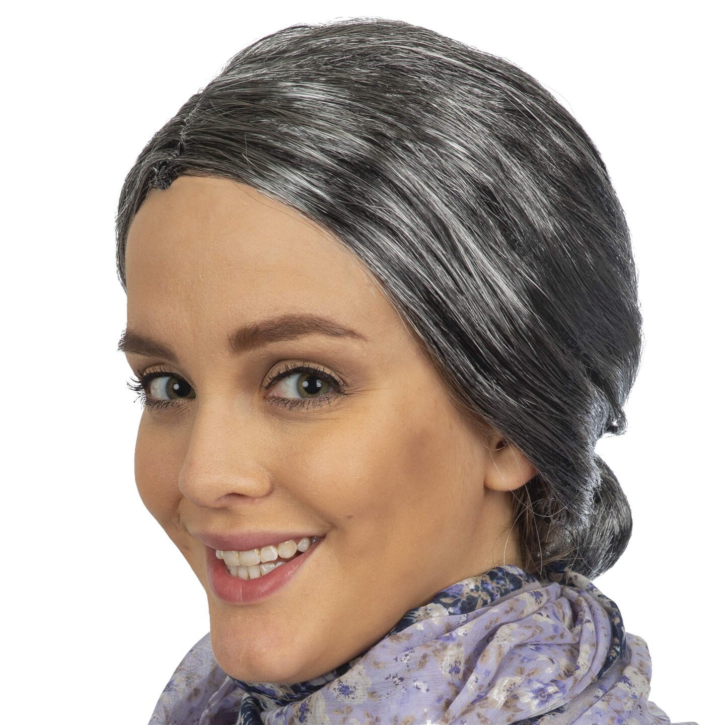 Old Lady Costume Wig Silver Granny Bun Wig Costume Accessories