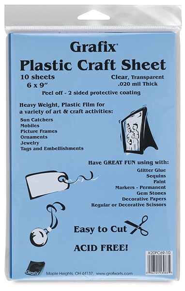Grafix Craft Plastic Sheets - Clear, 6&#x22; x 9&#x22;, 0.020&#x22; Thick, Pkg of 10